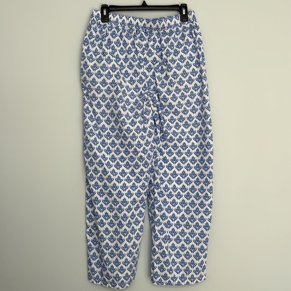 Ella Simone Cotton Pajama Pants Blue White Print with Pockets Size Medium - Picture 2 of 9